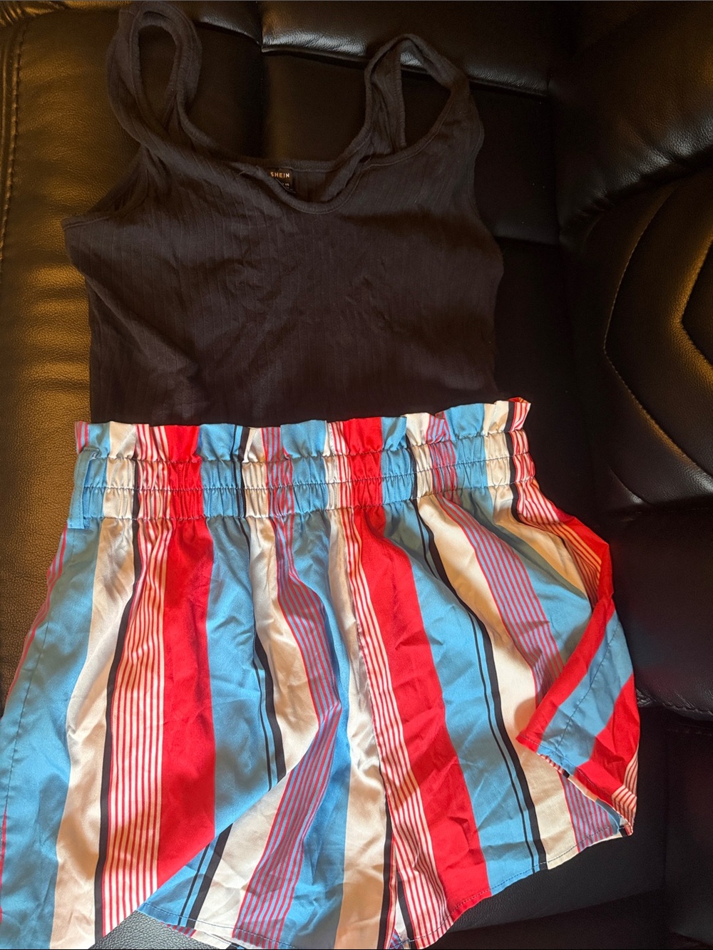 SHEIN Blue, Red & Cream Striped Jumpsuit Romper